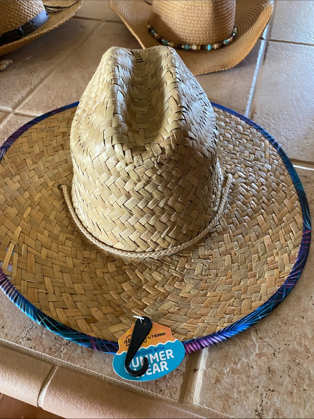 Womens Straw Sun Hat with Blue Trim - Summer Gear